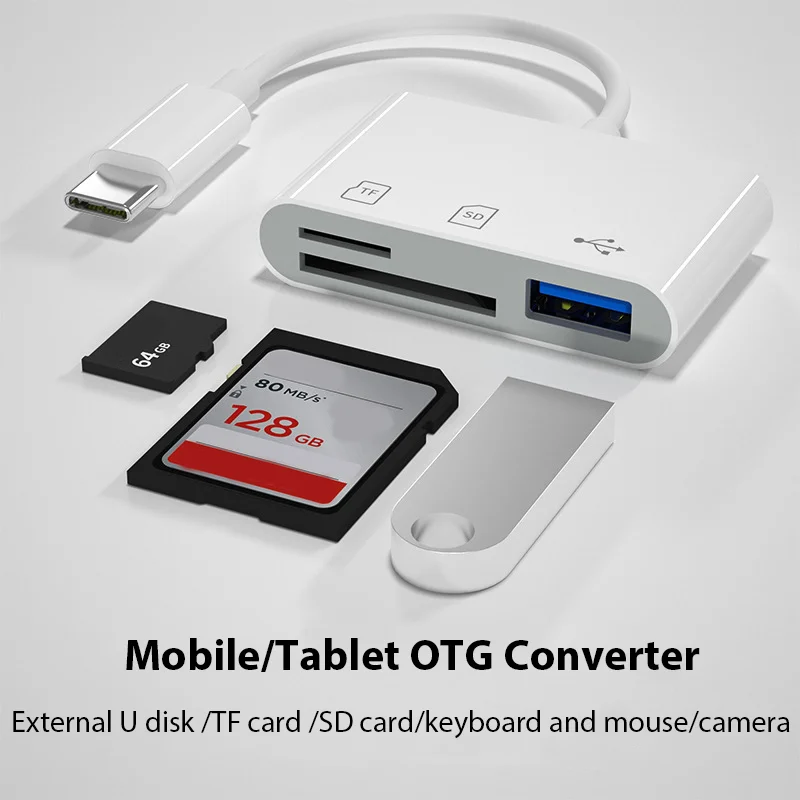 Type C TF SD Card Reader 3 in 1 OTG High Speed Transfer Memory Card USB for Android/Laptop
