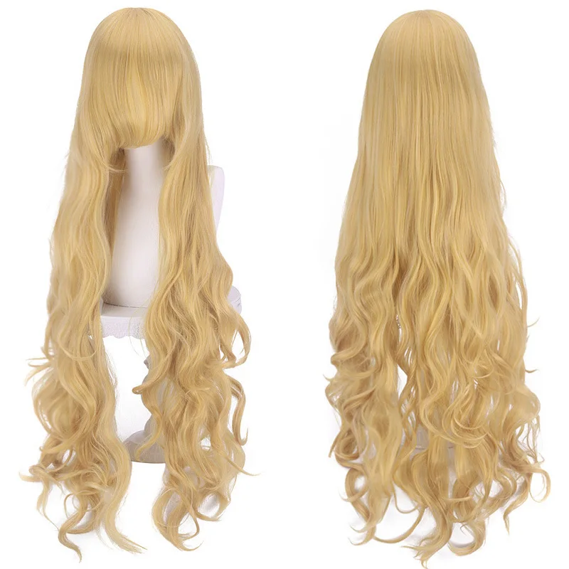 100cm Long Wavy Curly Synthetic Cosplay Wig with Bangs