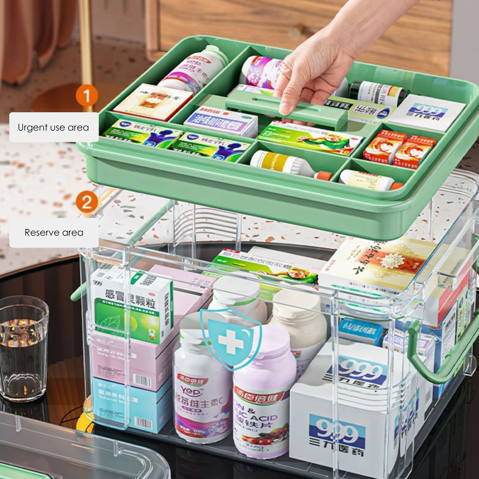 Kotak Penyimpanan Obat Multifungsi, Transparan, Kapasitas Besar, Kotak P3K Rumah Tangga