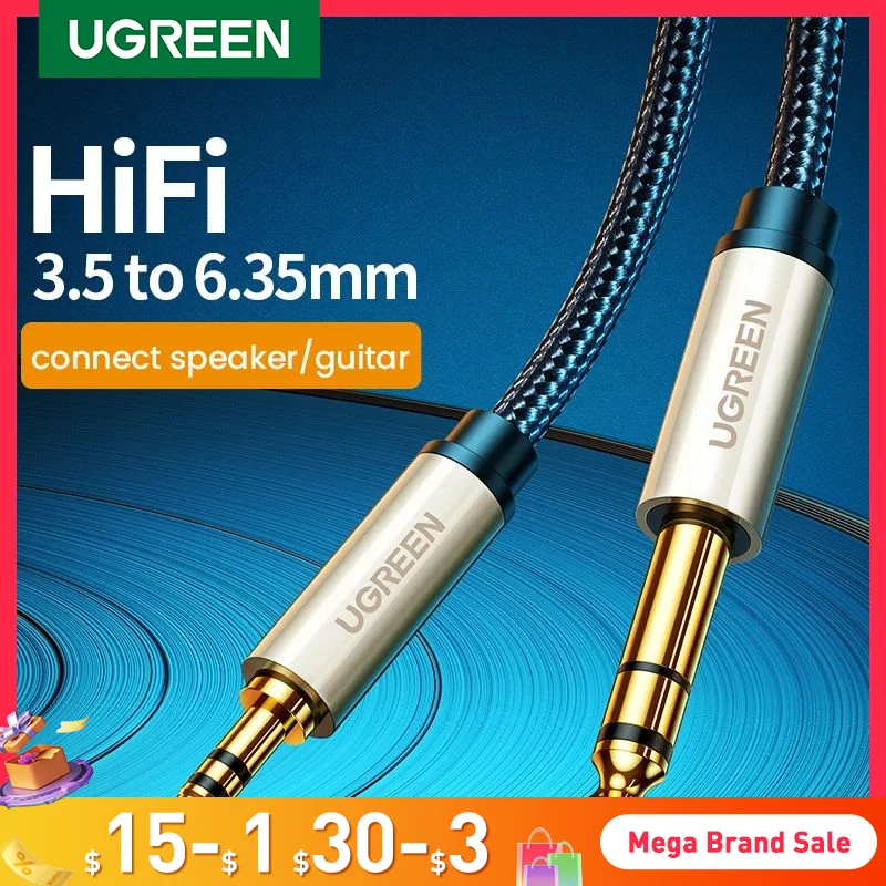 UGREEN 6.5Mm 6.35Mm 1/4 "Nam Đến 3.5Mm 1/8" Nam TRS Âm Thanh Nổi Cáp hợp Kim Kẽm Nhà Ở Bện Nylon Cho Đàn Guitar Máy Tính