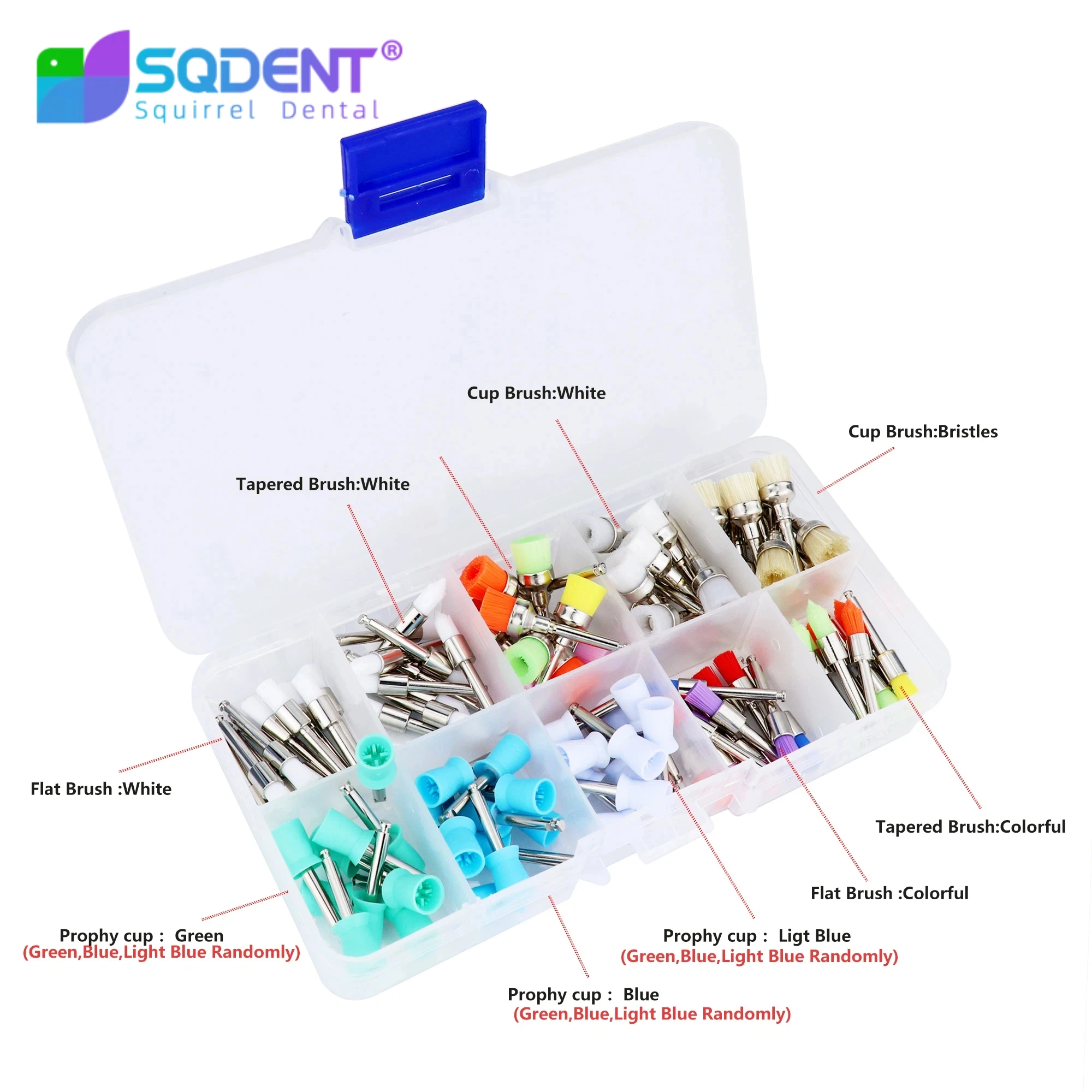 100pcs/set Dental Polishing Brush Polisher Prophy Rubber Cup Latch Colorful Nylon Bristles Dentist Tools Instrument Dental Lab