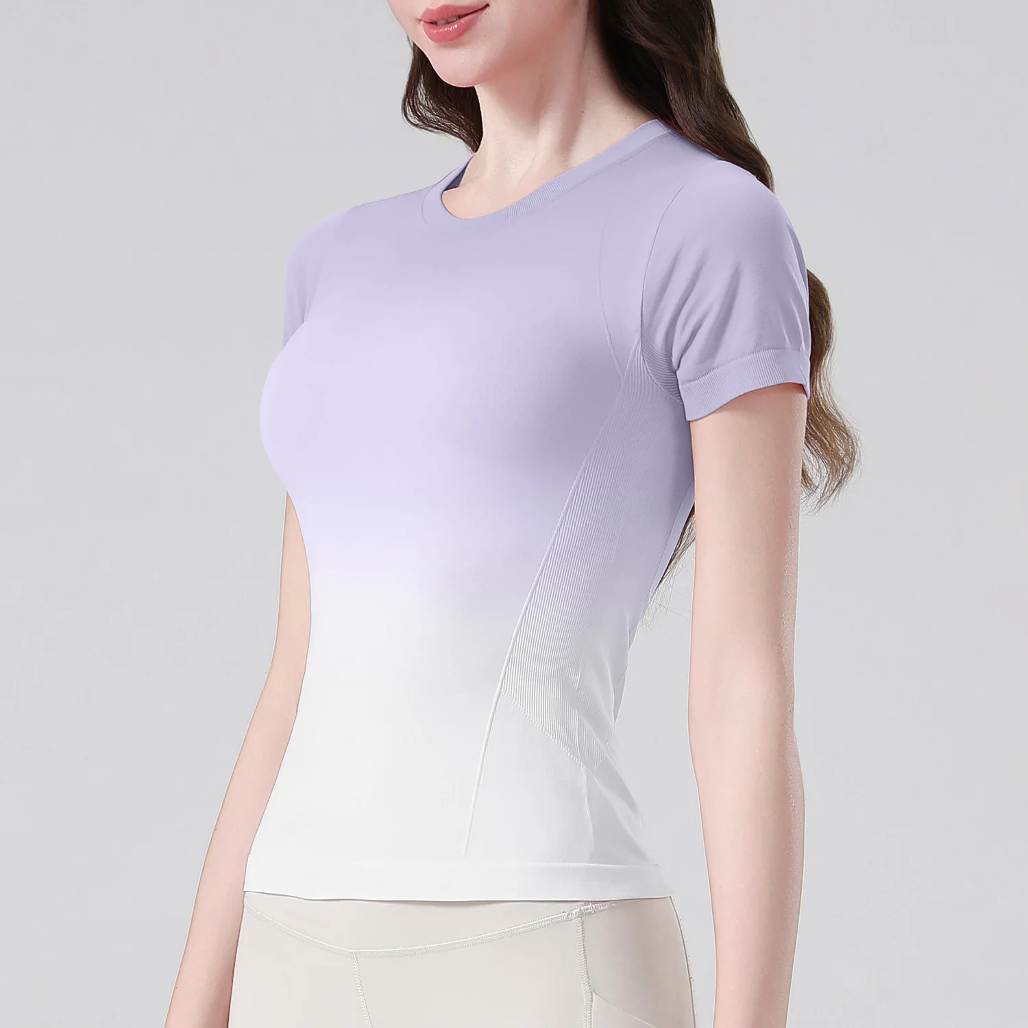 

Градиентный топ для йоги, спортивная базовая рубашка, футболка, легкая женская быстросохнущая футболка для бега с круглым вырезом, одежда для фитнеса на открытом воздухе, комплект для спортзала