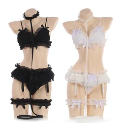 Japanese Women Sex Lingerie Set Bdsm Clothing Lace Ruffle Sex Underwear Kawaii Costume Garter Maid Transparent Exotic Sleepwear