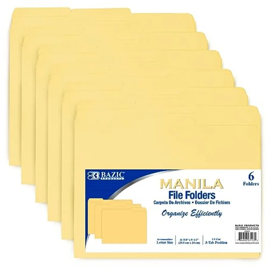 BAZIC Manila File Folder 1/3 Cut Letter Size, Left Right Center Tabs Positions, for Organizing Filing Document Storage, Total