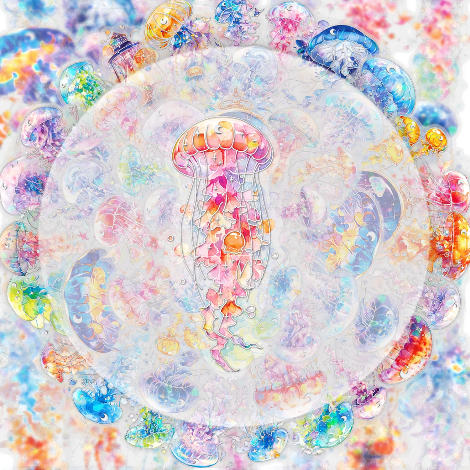 30 Laser Ocean World Fantasy Jellyfish Stickers, Vibrant Stickers and Decals Suitable for Water Bottles, Laptops, Mobile Phones, Suitcases, Skateboards, Guitars, and Party Decorations