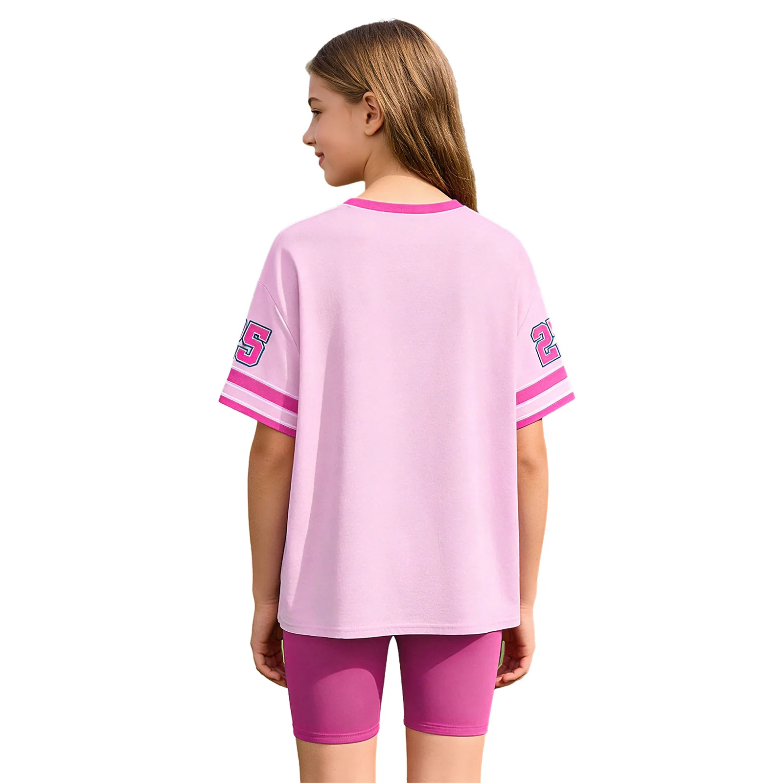 

Kids Girls Football Sports Costume Round Neck Short-sleeve Color Block Number Printed T-shirt with Shorts for Workout Exercise