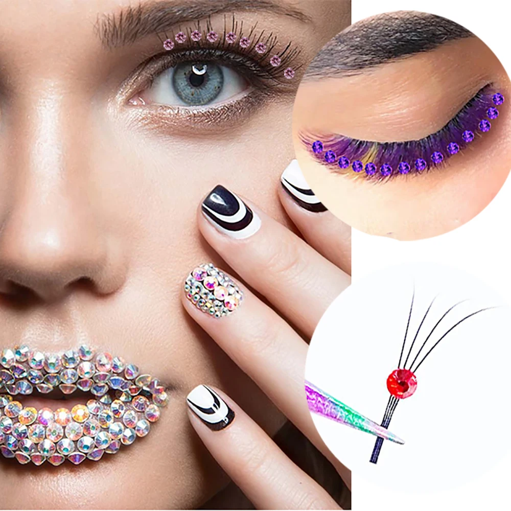 Domi Colorful Rhinestones Glitter False Eyelashes Russian Volume Premade Fans Crystal Glue On Strass Diamond Eyelash Extensions