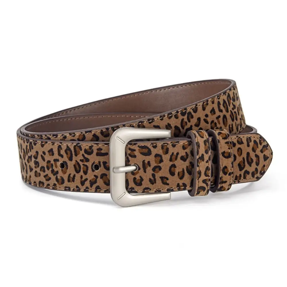 Retro Pin Buckle Suede Leather Belt Luxury Design Versatile Women Waist Belt Leopard Print Waistband Coat Skirt Decoration