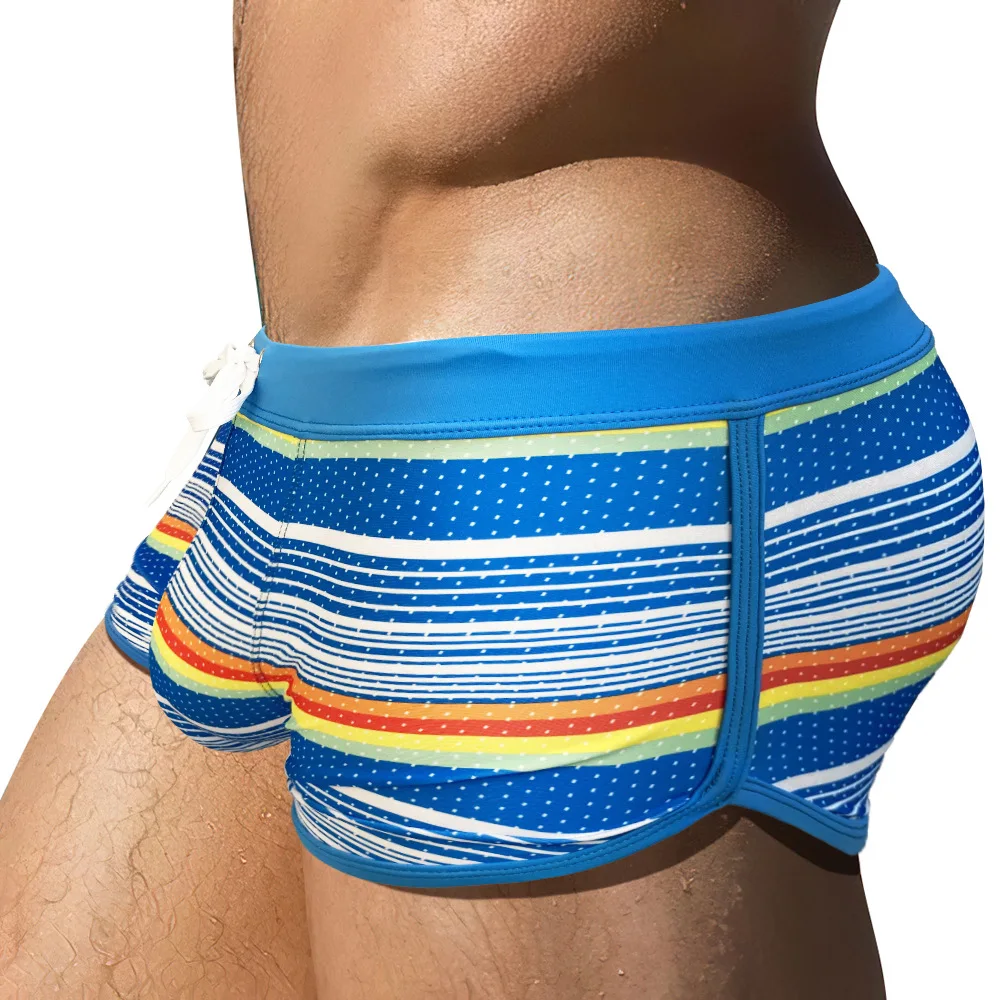 

Side Slit Flat Angle Men's Swimming Trunks Fashion Striped Boxer Shorts Seaside Beach Pants