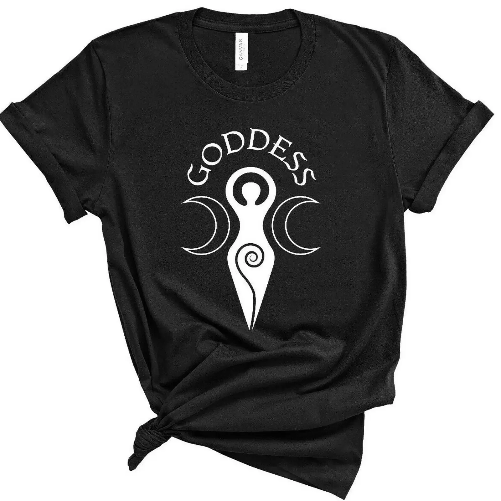 Goddess T Shirt Triple Moon Top Gothic Witch Yoga Spiritual Feminine Energy vintage Washed Stretched Breathable