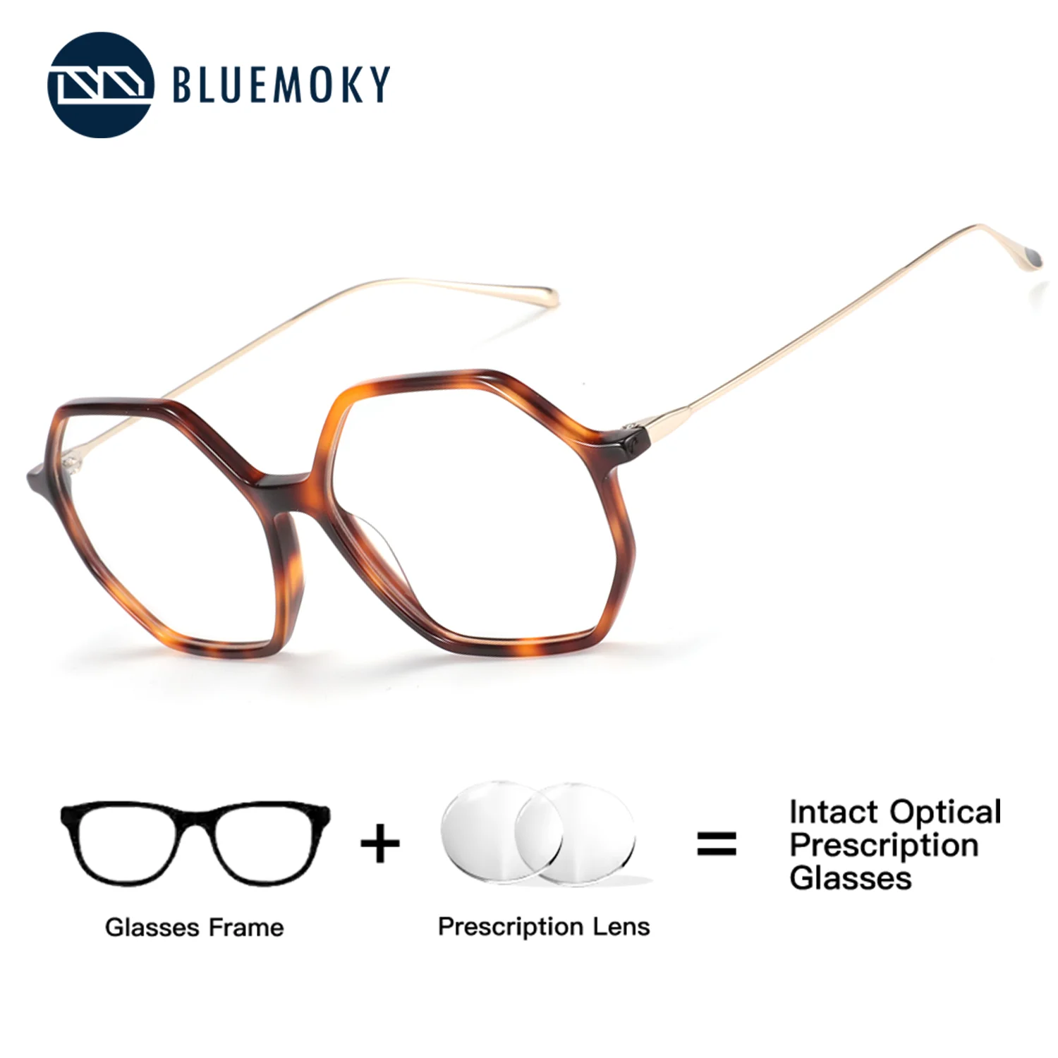 

BLUEMOKY Acetate Polygon Prescription Glasses,Women Optical Blue Light Progressive Recipe,Photochromic Multifocal Myopia Lenses