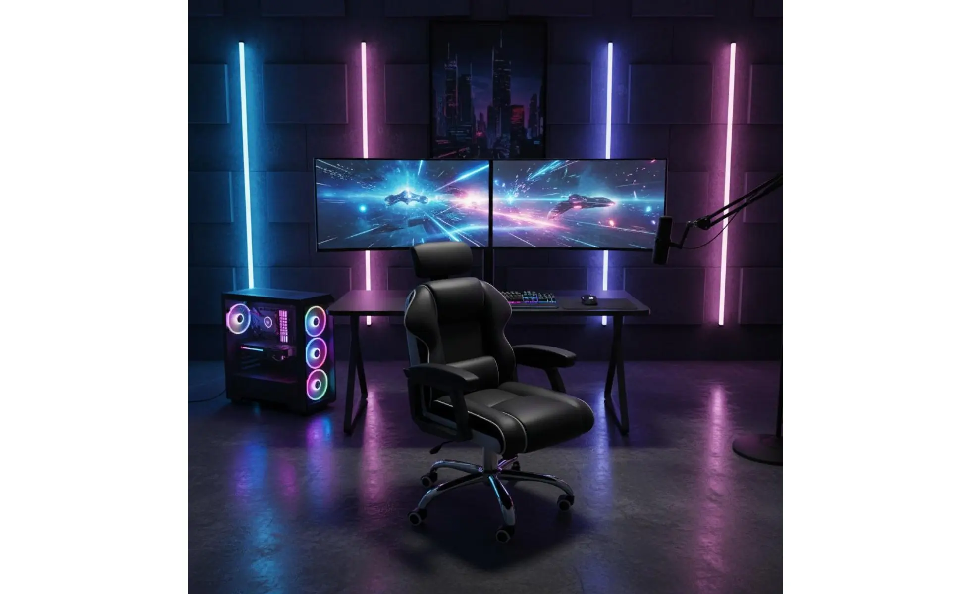 Ergonomic Gaming Chair Height Adjustable High-Rear Rotate Office Chair Full Recline Padded Armrests for Streamers, Bedroom