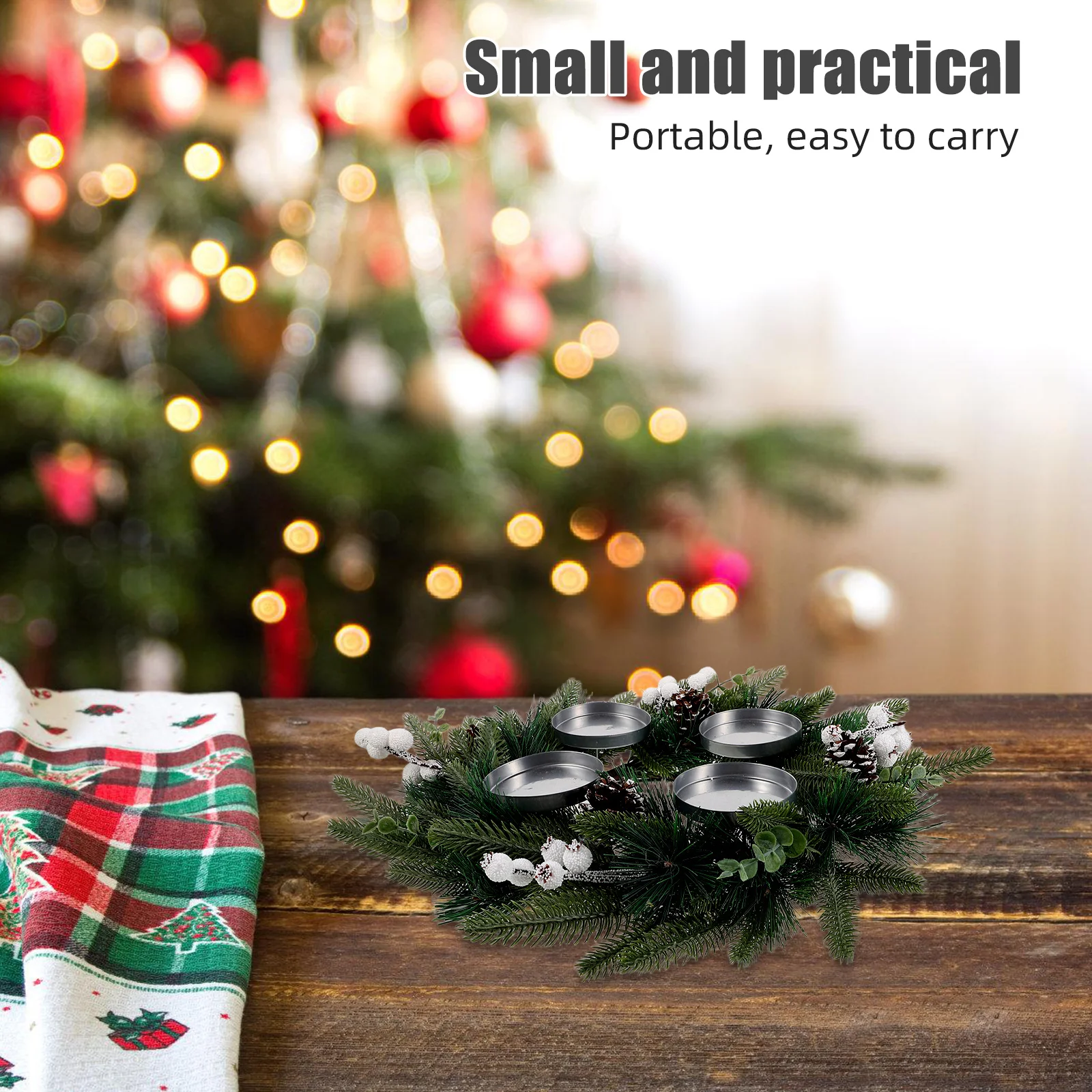 

15.72 Inch Christmas Advent Wreath Centerpiece Artificial Ring For Pillar Candles Holiday Table Decor Party Supplies