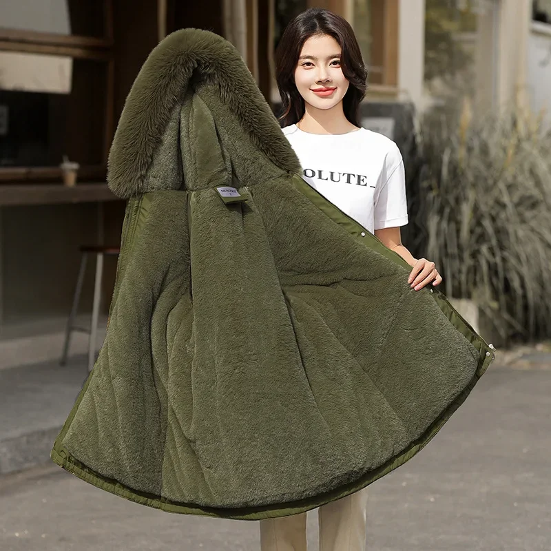 2024 Women's Winter Down Cotton Jacket Mid To Long Length Overcomes The with Thick Hooded Big Fur Collar Cold Proof Clothing