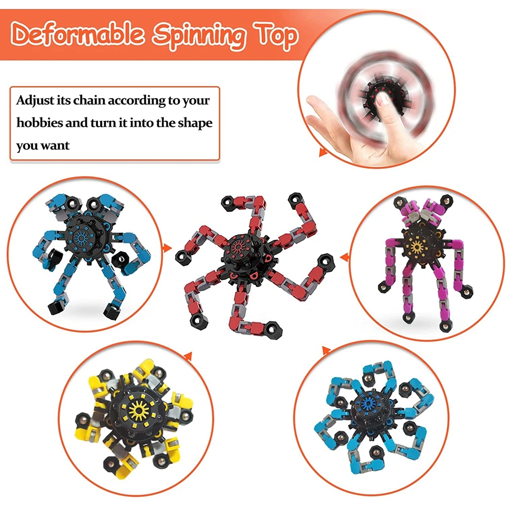 12/16PCS Funny Sensory Fidget Toys Deformable Chain Robot Spinners Fingertip Stress Relief Gyro Toy Party Favors for Kid Adults