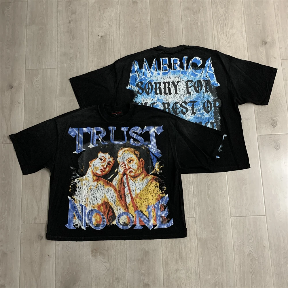 Oversized Rare Peace Trust no one blue baby Diamond T Shirt Men Women Best Quality Tee Tops T-Shirt