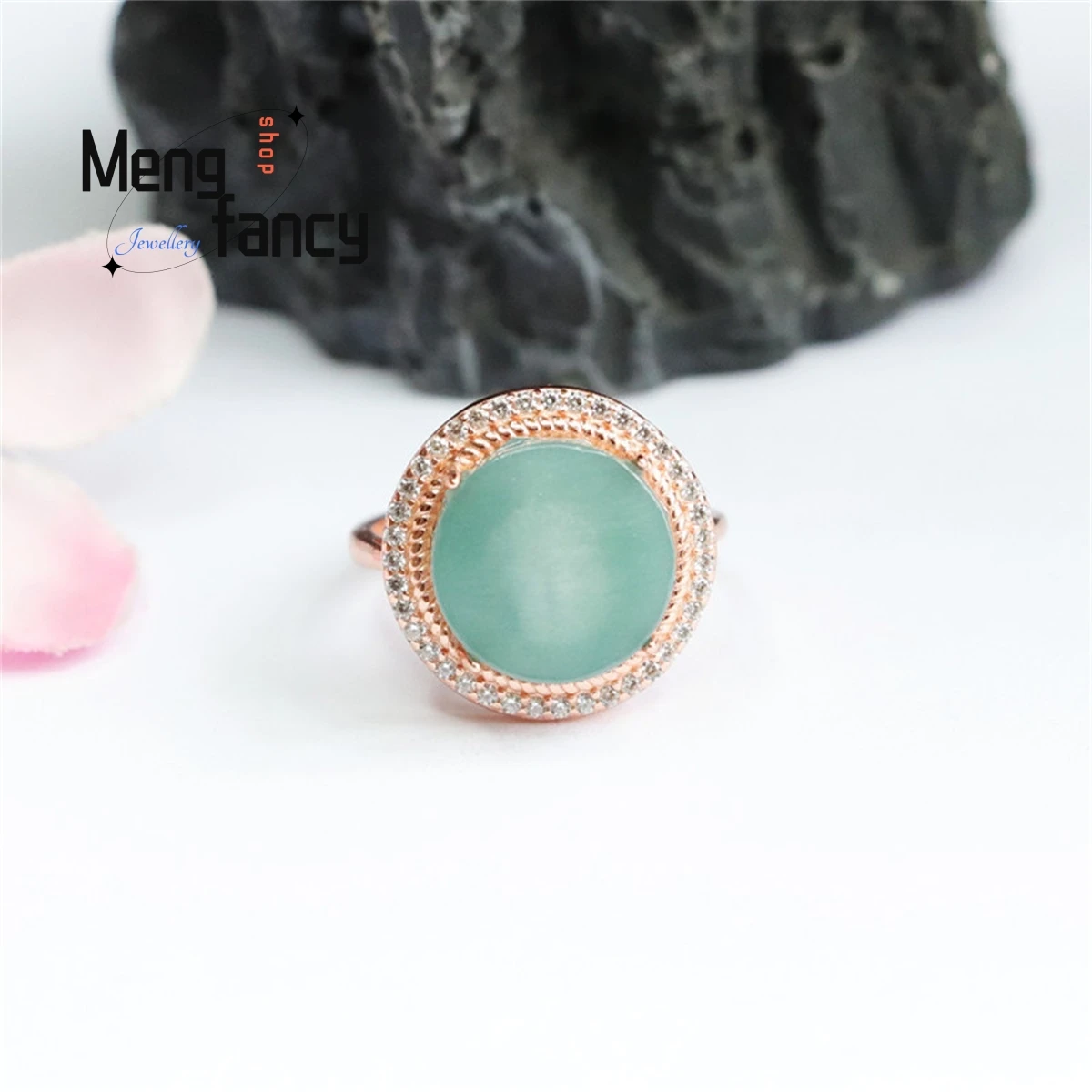 

Natural S925 Silver Inlaid Jadeite Ice Blue Water Embossed Buddha Head Ring Simple Generous Personalized Fashion Women Jewelry