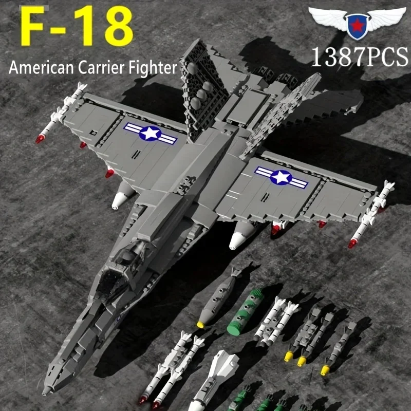 

1387PCS Fighter Building Block Military Series F-18 Raptor Bomber Aircraft Assembly Model Bricks Decoration Kids Christmas Gifts