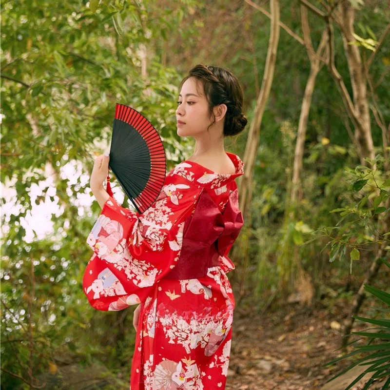 

Modern Women's Kimono Style Bathrobe Sakura Print Summer Dress Traditional Japanese Fashion Photography Improvement