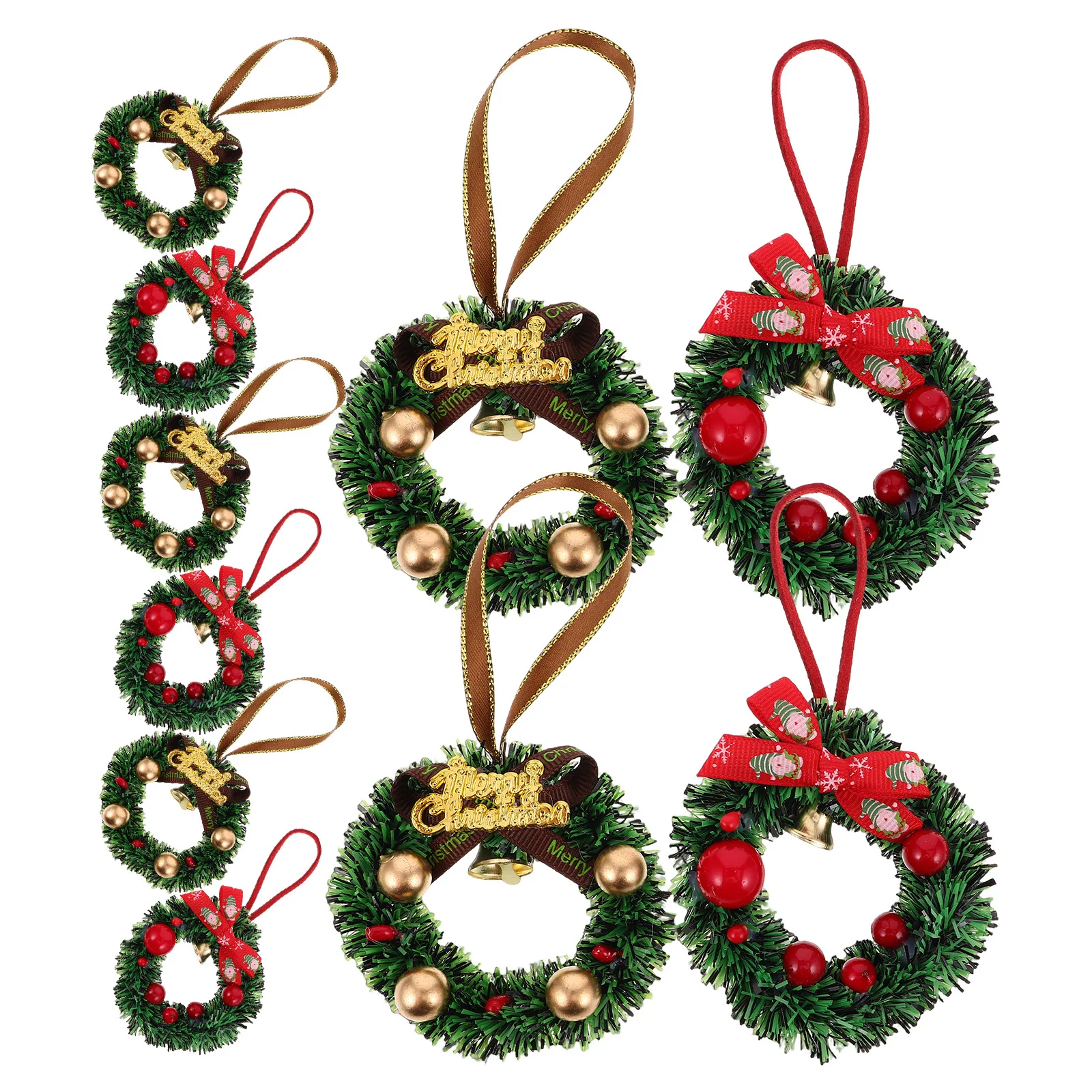 

10Pcs Miniature Wreaths 2.95 Inch Artificial Christmas Garlands for Indoor Decoration Small Spaces Crafts Holiday Bowknot Design