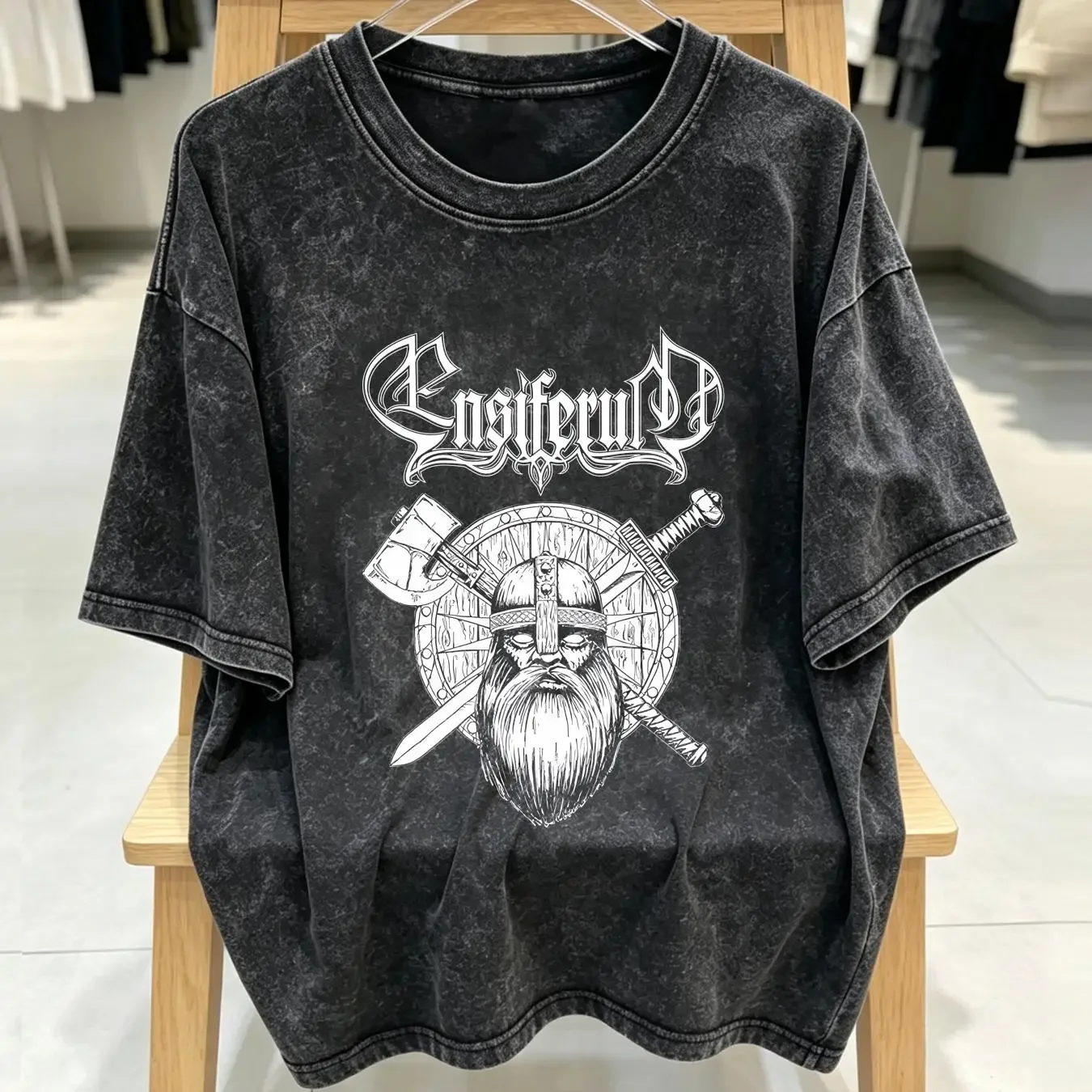 washed T Shirt Ensiferum SwordAxe OFFICIAL vintage Washed Stylish Breathable Versatile Casual Stretched Slightly fashion