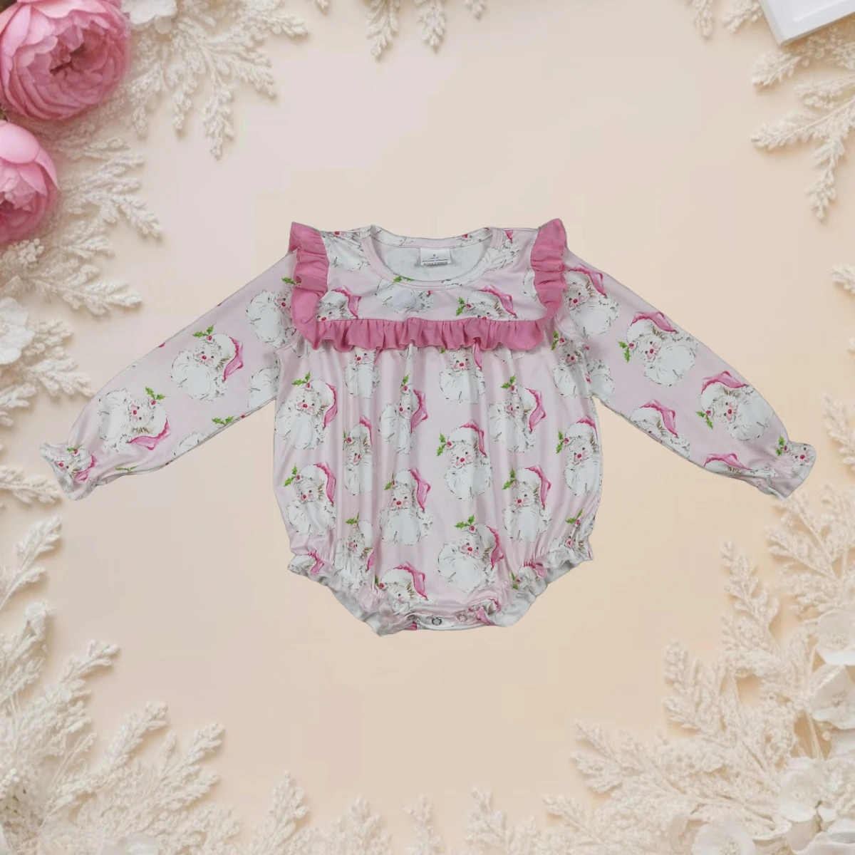 

Newborn Crewneck Romper Ruffle Cozy Baby Girl Autumn Long Sleeve Christmas Santa Playsuit Toddler Casual Jumpsuit Infant Clothes