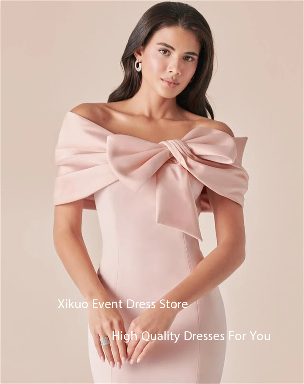 Xikuo สง่างามสีชมพูซาตินชุดราตรี Mermaid Off ไหล่ Robe ค็อกเทล Femmes ฤดูร้อน Saudi Bow Party Prom Dresses ที่กําหนดเอง