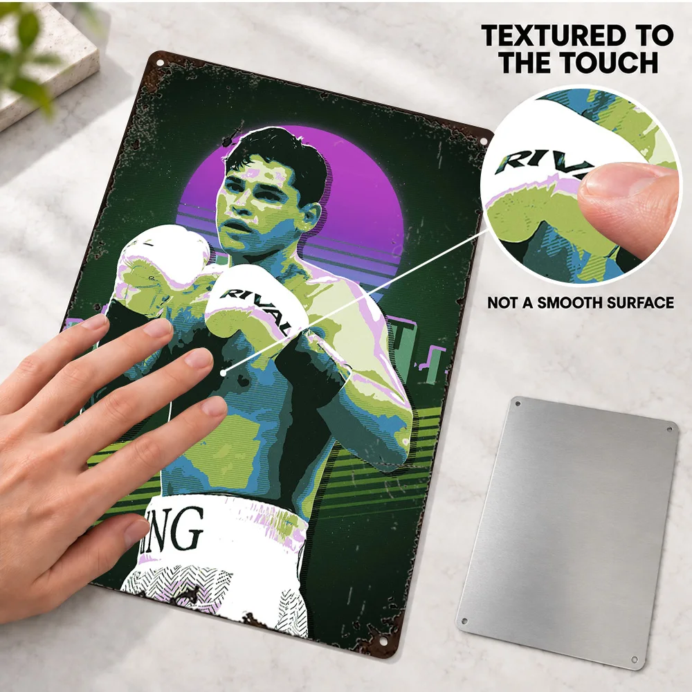 Ryan Garcia Boxing Textured Metal Poster Customized Aluminum Sign Retro Neon Illustration Wall Art For Bedroom Sports Fan Gift