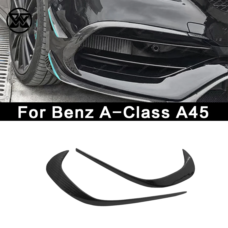 

For Mercedes Benz A class A45 Carbon Fiber Front Bumper Canard Splitter Fins Winglet Fog Lamp Wind Knife Flaps Apron Body Kit