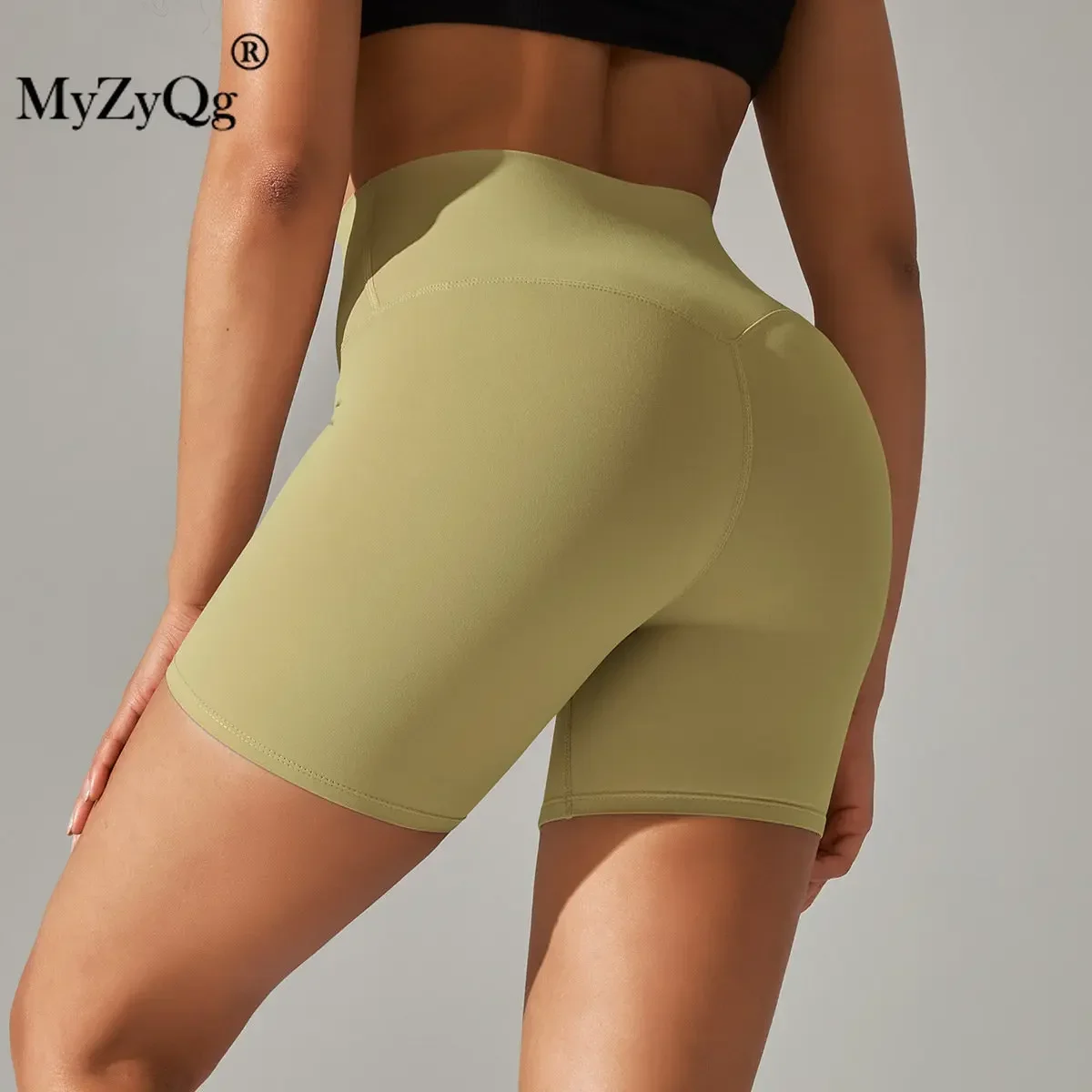 MyZyQg Summer New Solid Color Yoga Shorts Double-sided Hairy Tight Height Waist Elastic Sports Fitness Three-point Pants