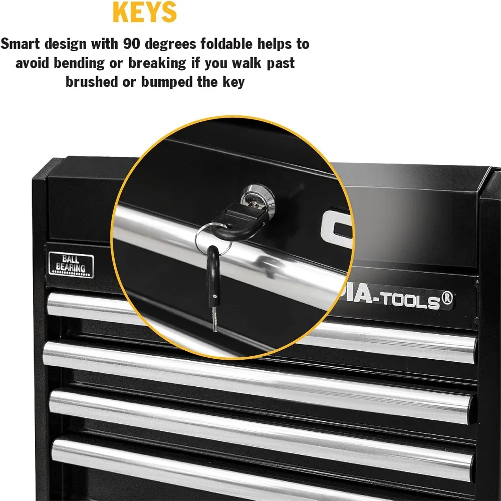 Portable Metal Tool Chest Box with Drawers - 26" Tool Chest Cabinet Ball Bearing Slide Drawers Locking Storage Garage Toolbox