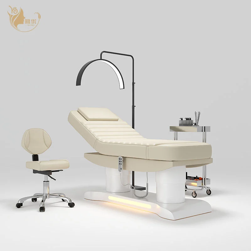 سرير تدليك التجميل الكهربائي الأبيض من Yayou لعلاجات الصالونات، سرير سبا قابل للتعديل