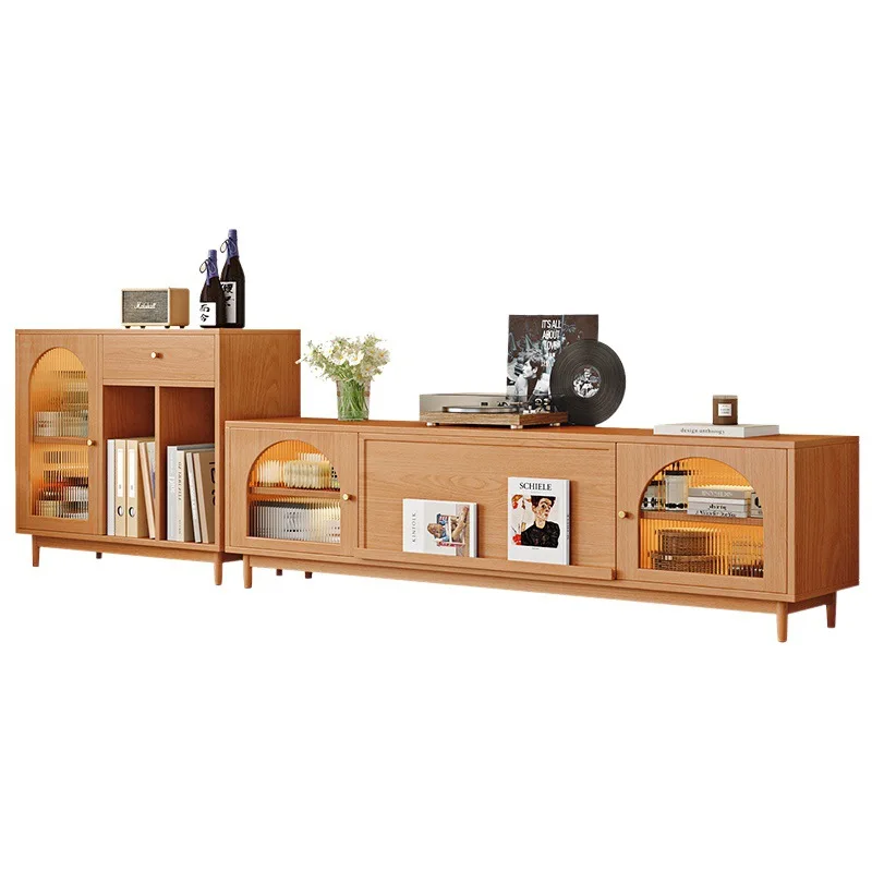 

Solid wood TV cabinet combination Modern simple living room Home storage cabinet Cherry wood locker integrated floor