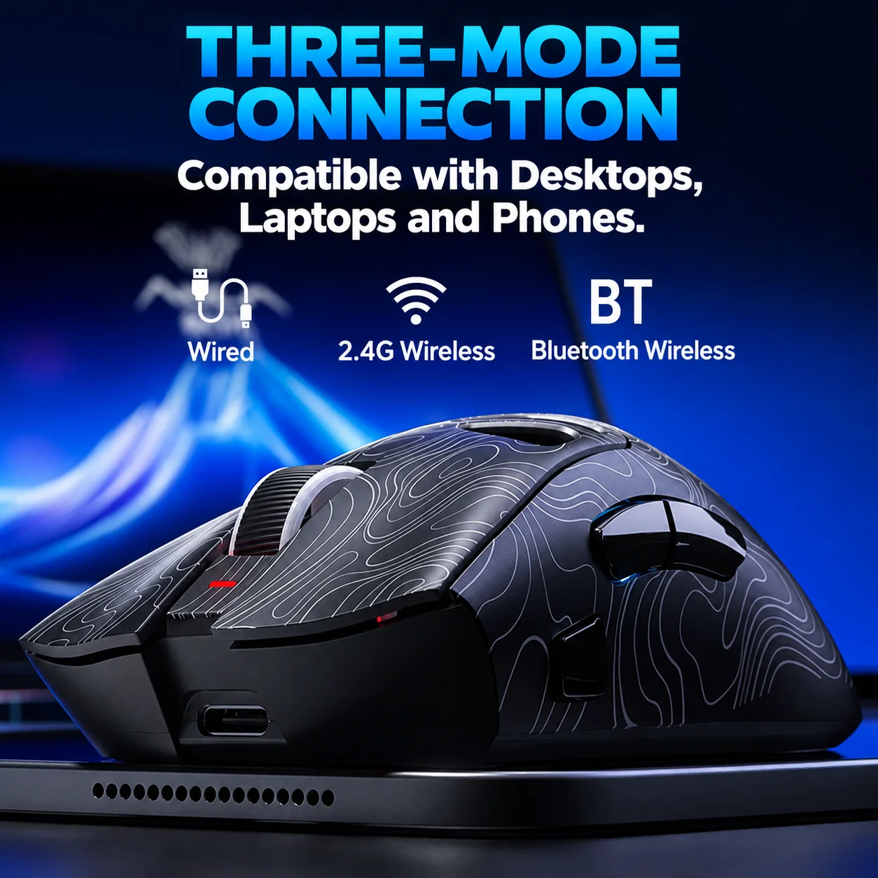 AULA SC620 Wireless Gaming Mouse 67g Honeycomb Lightweight Tri-Mode 2.4G Bluetooth USB-C PAW3311 12000 DPI RGB Fire Button