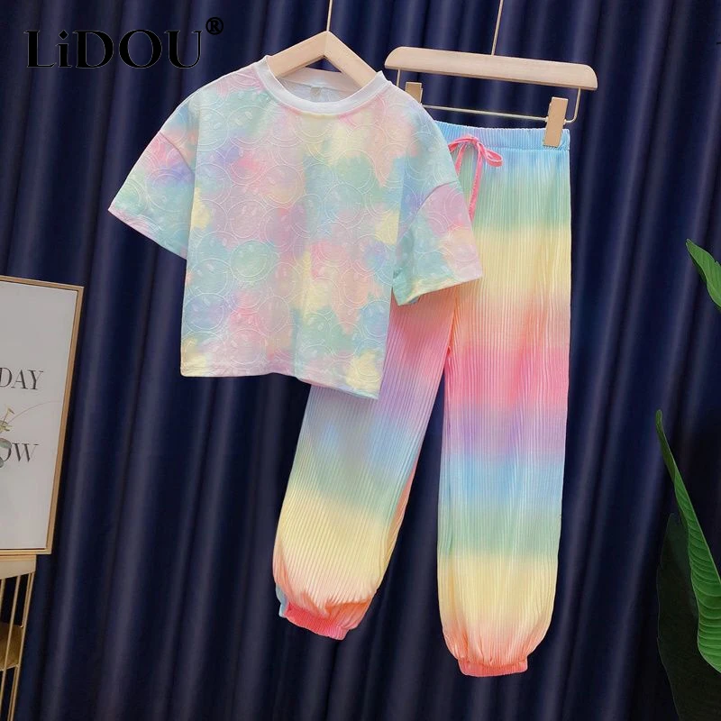 2023 Korean Fashion Summer Children's Sets Creative Hipster Y2k Street Aesthetic Sweet Sports Chic Loose Casual Clothes Girls