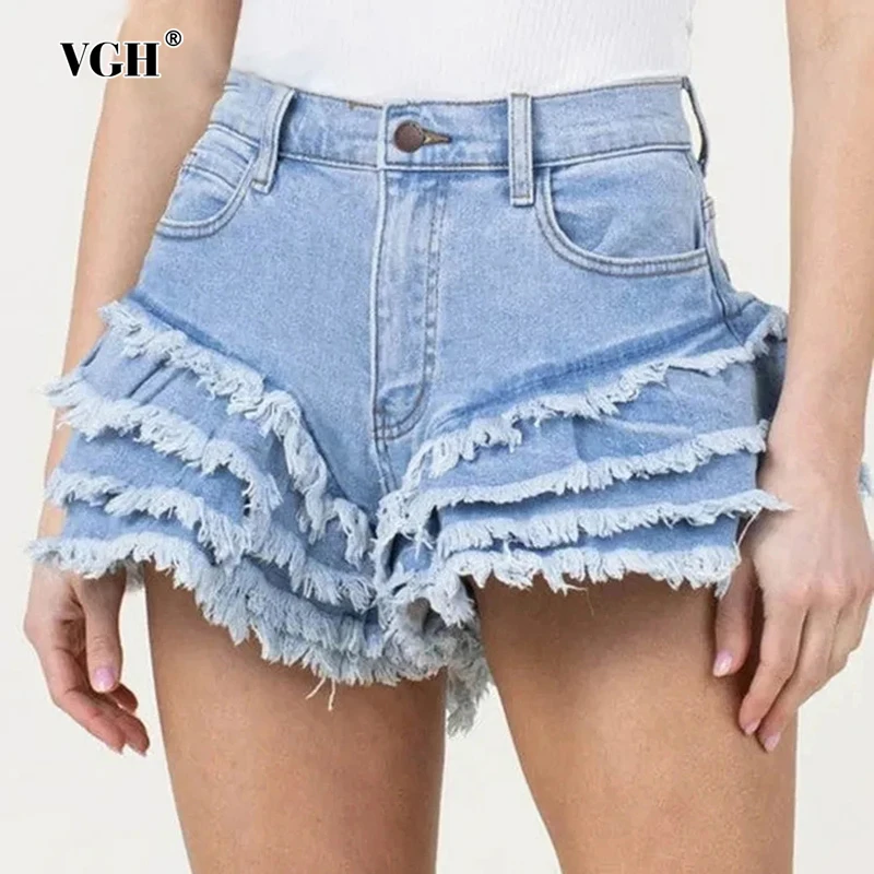 

VGH Solid Patchwork Tierred Minimalist Shorts For Women High Waist Spliced Zipper Casual Slimming Pants Female Fashion Style New