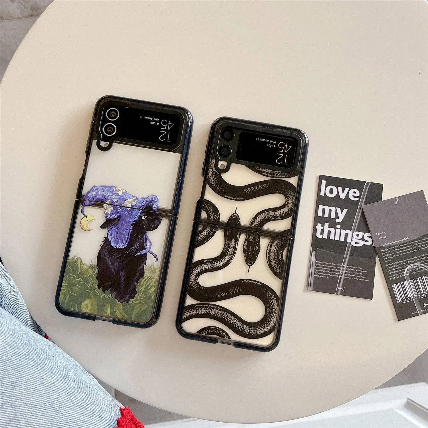 Black Border Acrylic Snake Phone Case for Samsung Galaxy Z Flip 5 4 3 Back Cover for ZFlip3 ZFlip4 ZFlip5 Hard Case Shell