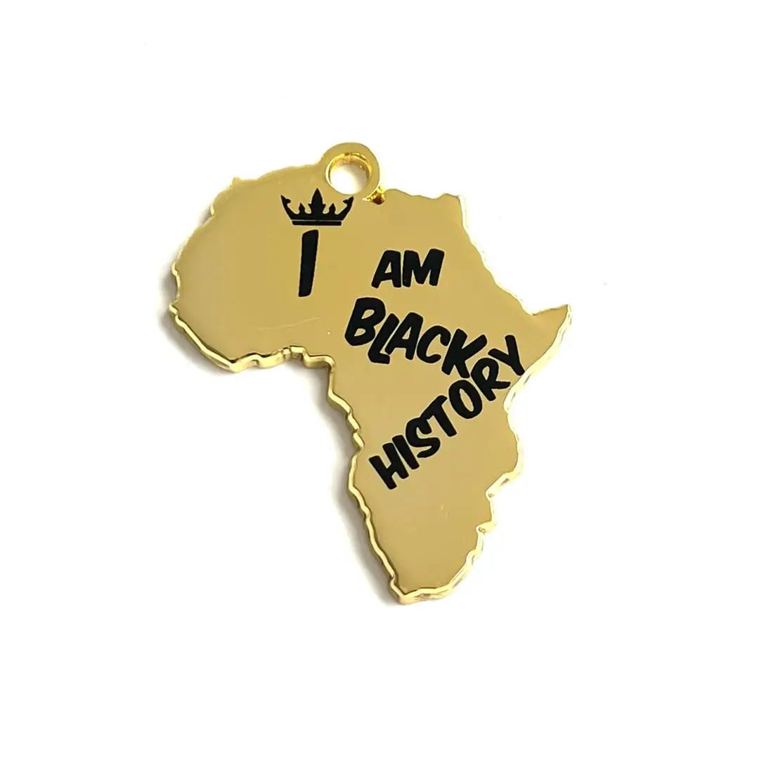 5Pcs Gold Plated Africa Map Charm Imprint I AM Black History Month For Women Jewelry Making