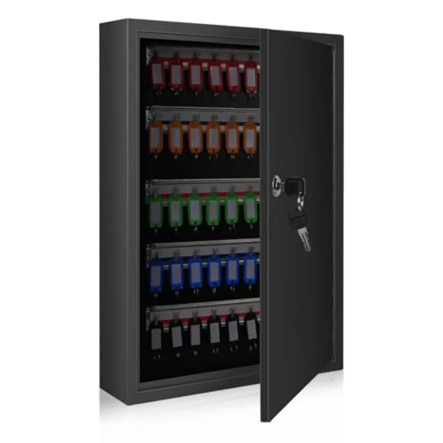 

Key Box Cabinet Wall Mount 100 Position Metal Locking Key Cabinet Organizer - Key Storage Box with Key Tags Adjustable Lockbox