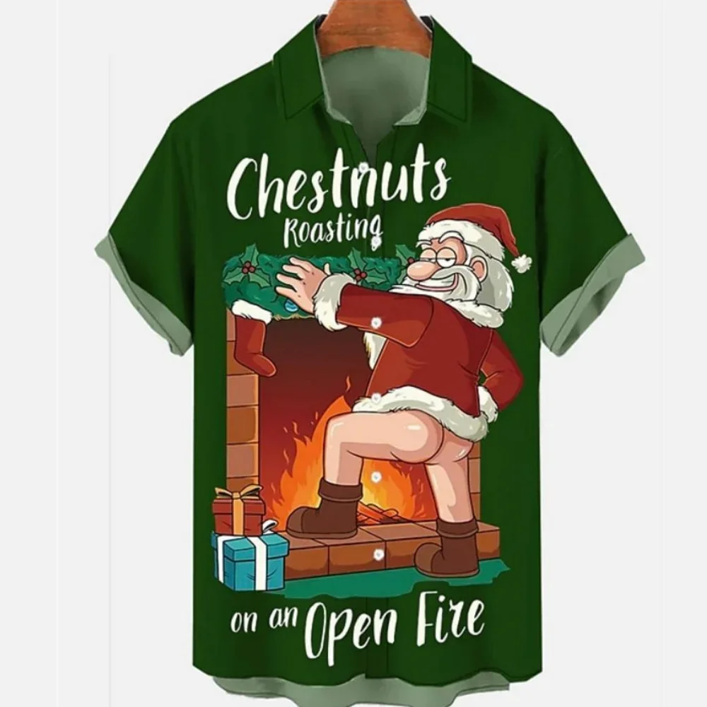 

New Year Gift Christmas Funny Graphic Snowman Men's Shirt Santa Claus Short Sleeve Tops 3d Print Casual Beach Oversized Apparel