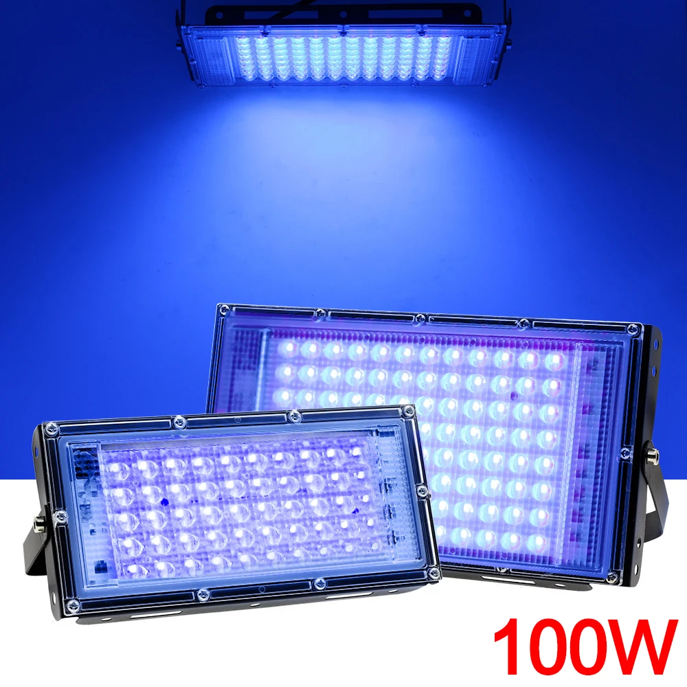 

UV Flood Light AC 220V Outdoor Floodlight 395nm 400nm Ultraviolet Fluorescent Stage Lamp With EU Plug Party Blacklight 50W 100W