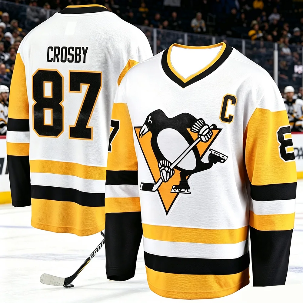 Penguins Team Men's Ice Hockey Training Suit 3D Printed Sports Breathable Quick-Drying Shirt Long Sleeve Unisex V-neck Uniform view 2