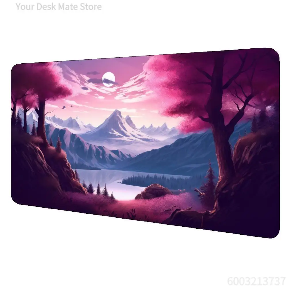 Tapis de jeu Golden and Blue Hills Sunset Lake Design Magic Party, en caoutchouc durable pour jeux  et TCG,  tapis de souris