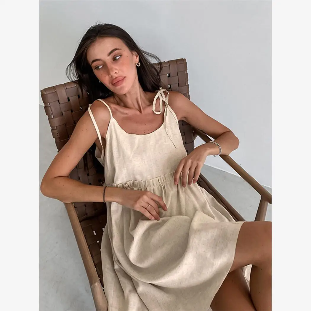 Letnia seksowna spódnica na ramiączkach z bawełny i lnu, z wysokim stanem, luźna, w kwiaty, o kroju litery A, damska moda Ele Dr