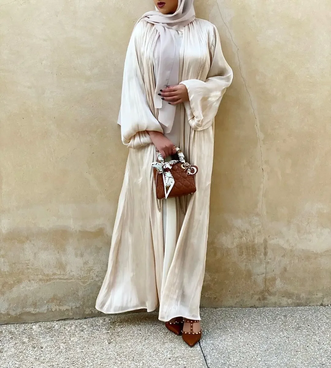 Eid Open Abaya Dubai Muslim Hijab Dress Bubble Sleeve Summer Turkey Abayas for Women Islamic Clothing Kimono Femme Musulmane