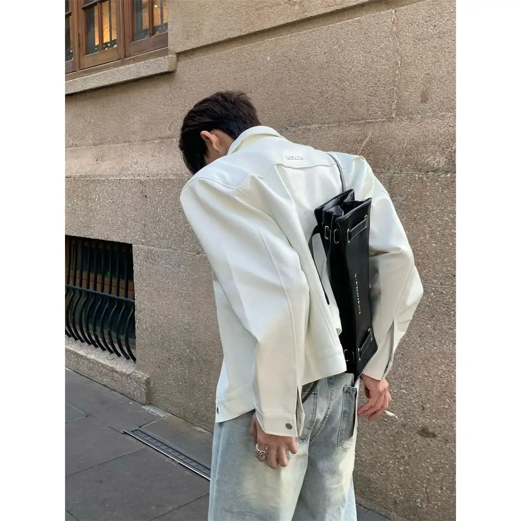 

Американский Sle Деконструированный крутой мотоциклетный дизайн Jaet Кожаное пальто Мужское весенне-осеннее кожаное пальто в стиле ретро Cleanfit