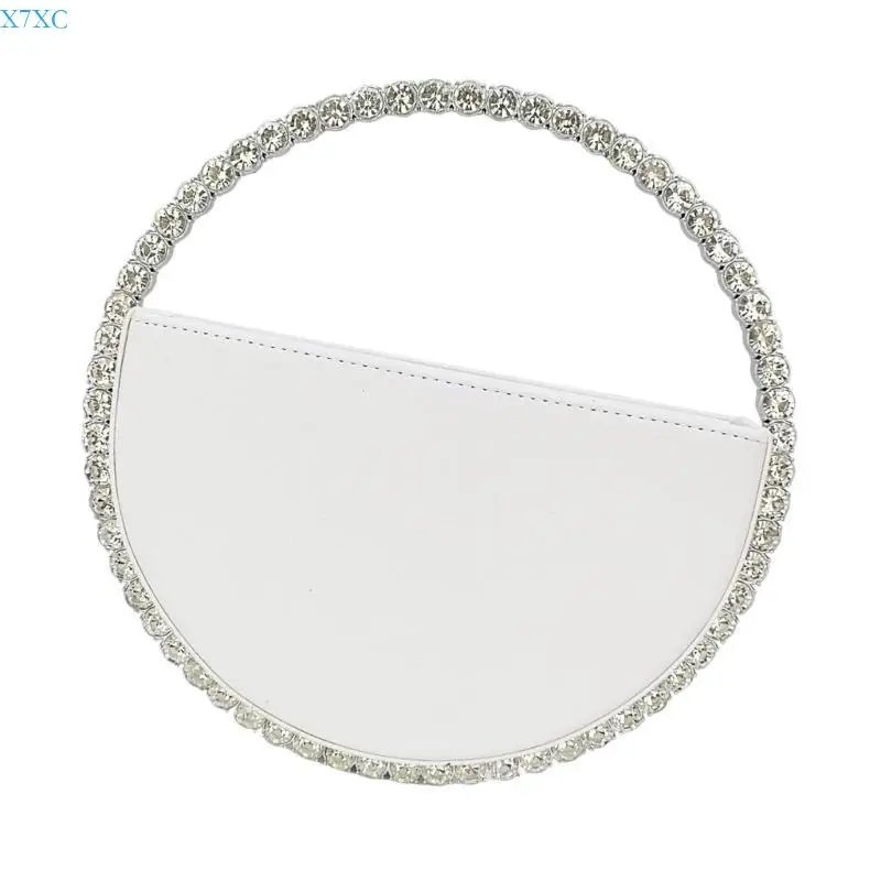 

X7XC Elegant Round Evening Bag With Rhinestones PU Leather For Prom Party Fashion
