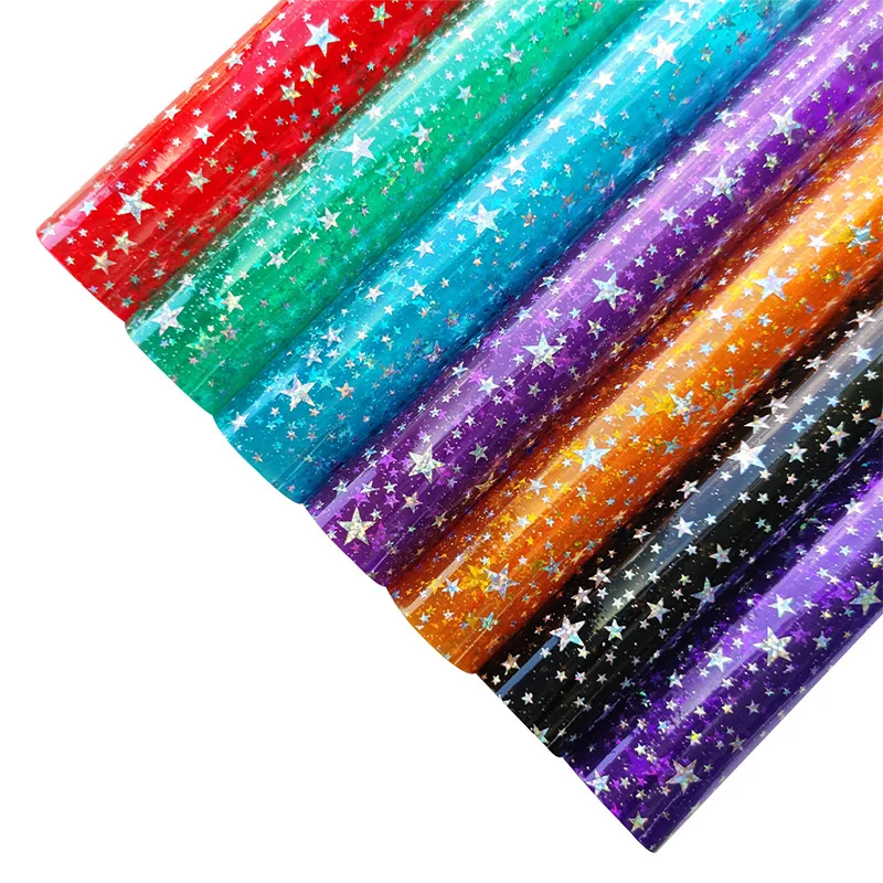 Ranbow Star Jelly Clear PVC Fabric Faux Leather Vinyl Film for Sewing Bag Bow Earrings DIY Material 0.3MM Leatherette 30*135CM