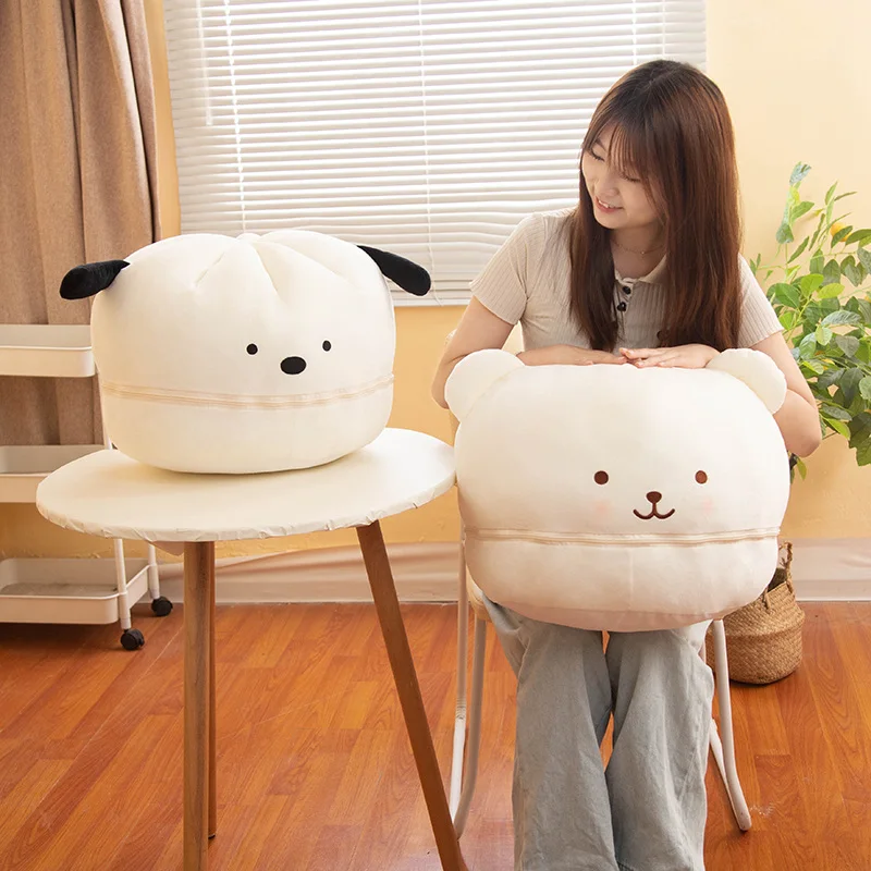 Cartoon Animal Bear Dog And Food Steamed Stuffed Bun Combination Plush Chair Stuffed Bun Cushion Pillow Two In One Plush Toy