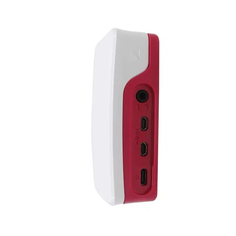 Obudowa ochronna z wentylatorem chłodzącym ABS do Raspberry Pi 4 generacji B, model Raspberry Pi 4B, klasyczna czerwono-biała obudowa.